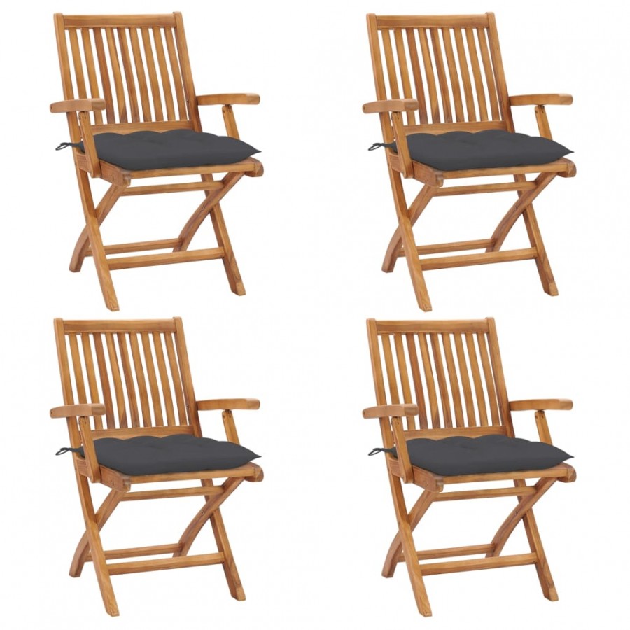 Chaises pliables de jardin avec coussins 4 pcs Teck solide