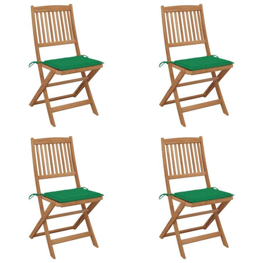 Chaises pliables de jardin 4 pcs avec coussins Bois d'acacia