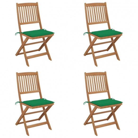 Chaises pliables de jardin 4 pcs avec coussins Bois d'acacia