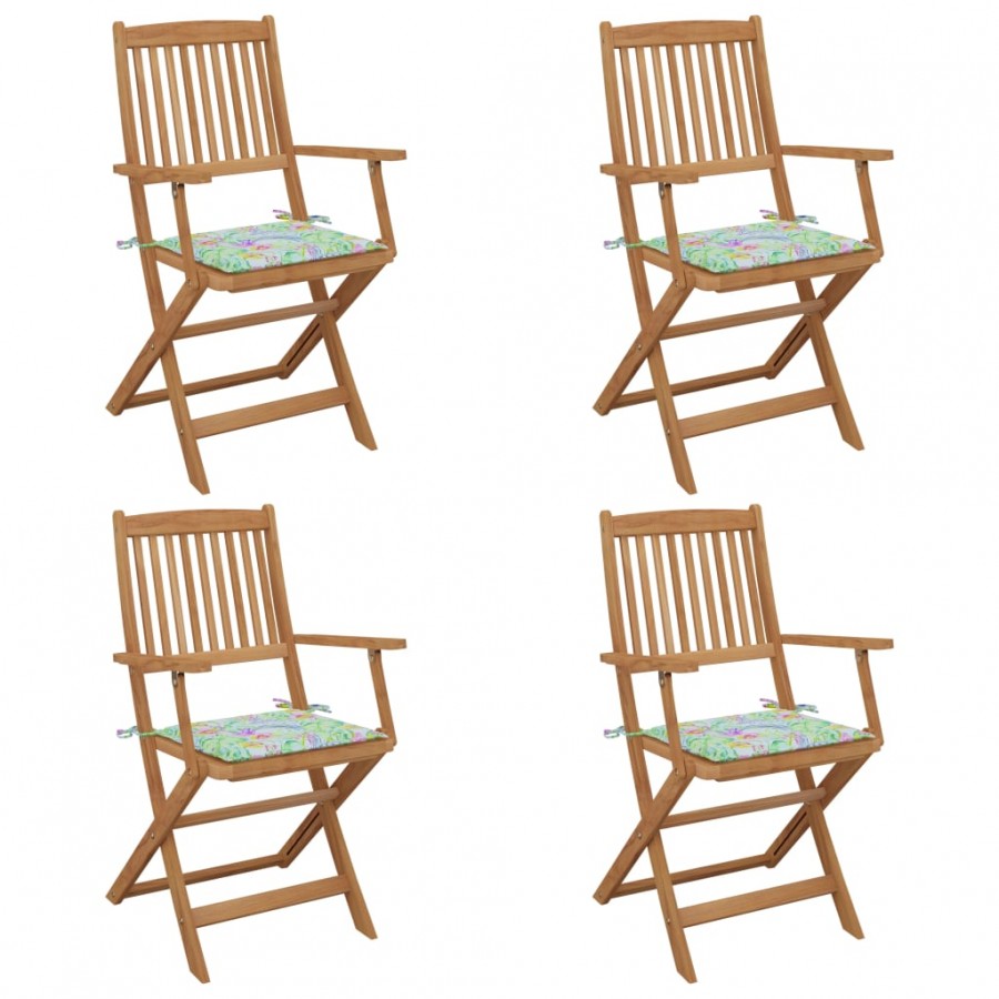 Chaises pliables de jardin 4 pcs avec coussins Bois d'acacia