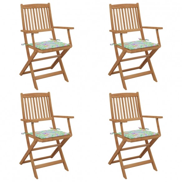 Chaises pliables de jardin 4 pcs avec coussins Bois d'acacia