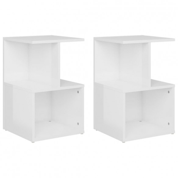 Tables de chevet 2 pcs Blanc brillant 35x35x55 cm Aggloméré