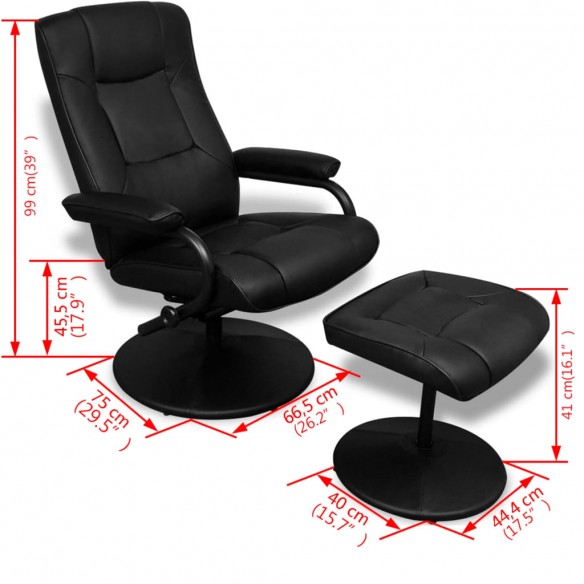 Fauteuil TV avec repose-pied Noir Similicuir