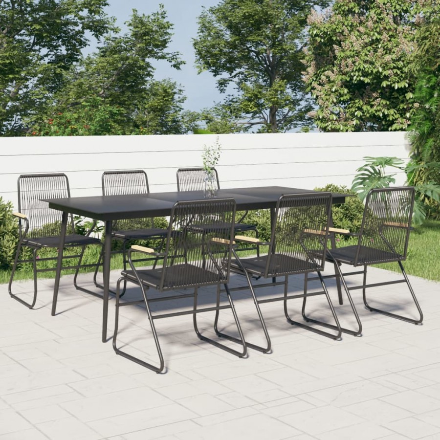 Ensemble à manger de jardin 7 pcs Noir Rotin PVC