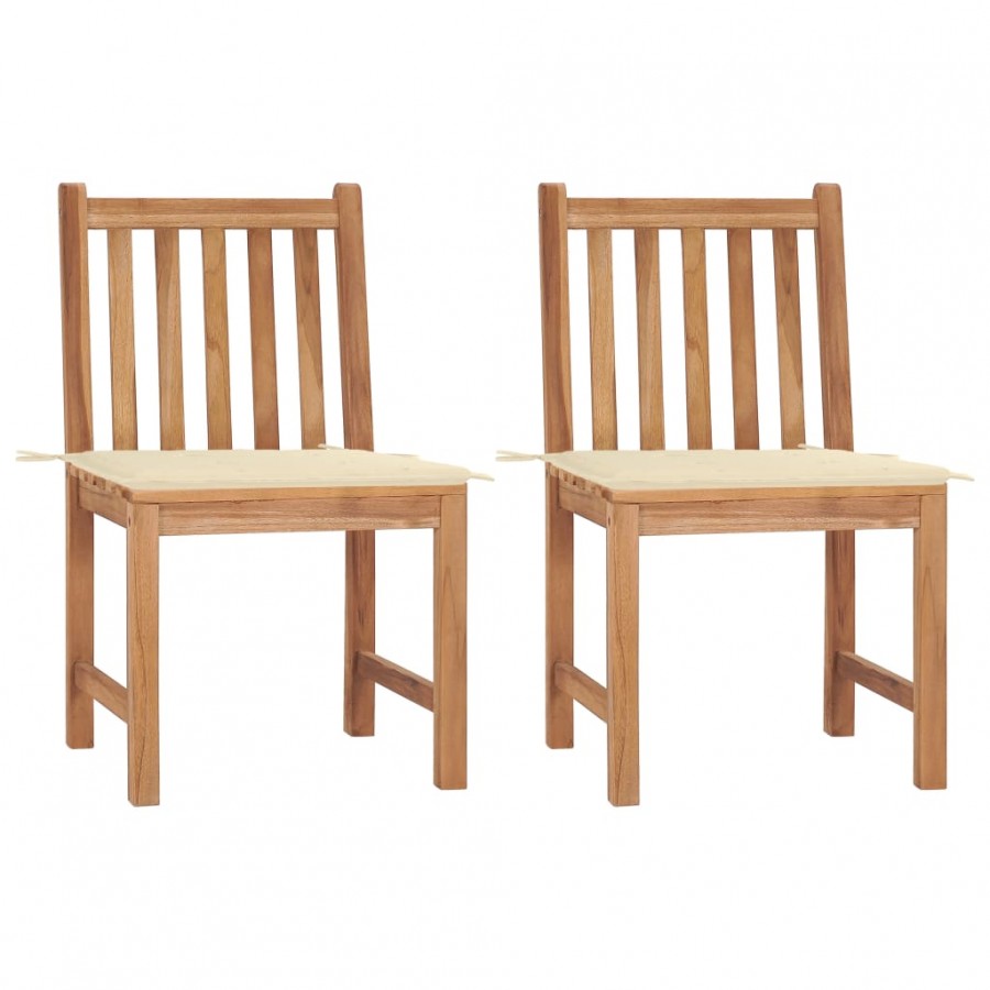 Chaises de jardin 2 pcs avec coussins Bois de teck massif