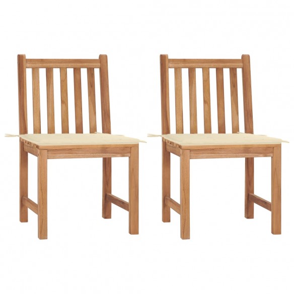 Chaises de jardin 2 pcs avec coussins Bois de teck massif