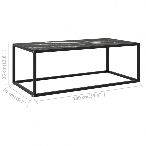 Table basse Noir avec verre marbre noir 100x50x35 cm