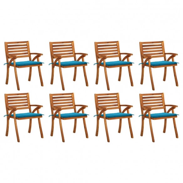 Chaises de jardin avec coussins 8 pcs Bois d'acacia solide