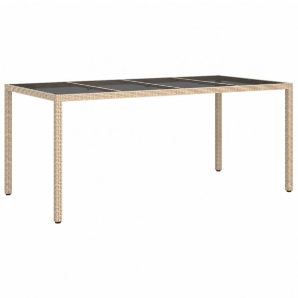 Table de jardin Beige 190x90x75 cm Verre trempé/résine tressée