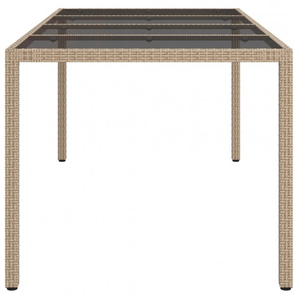 Table de jardin Beige 190x90x75 cm Verre trempé/résine tressée