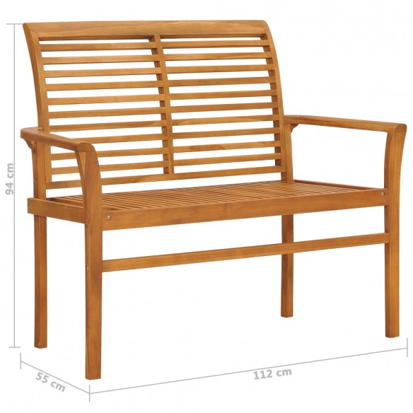 Banc de jardin avec coussin à carreaux rouge 112 cm Teck massif