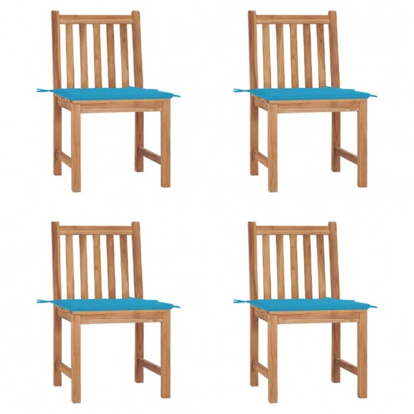 Chaises de jardin 4 pcs avec coussins Bois de teck massif