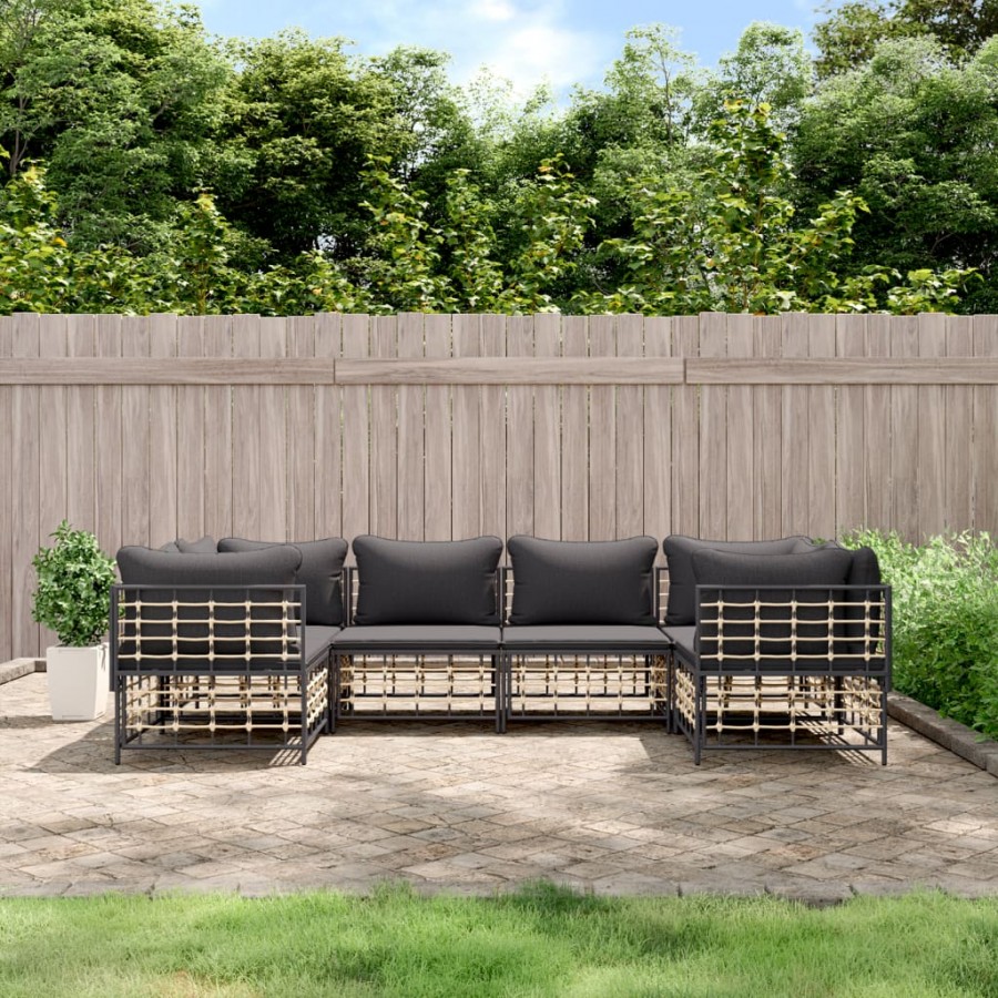 Salon de jardin 6 pcs avec coussins anthracite résine tressée