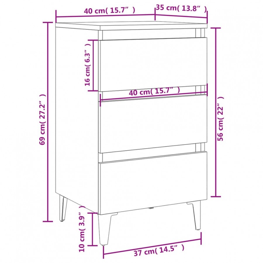 Tables de chevet pieds en métal 2 pcs Chêne sonoma 40x35x69 cm