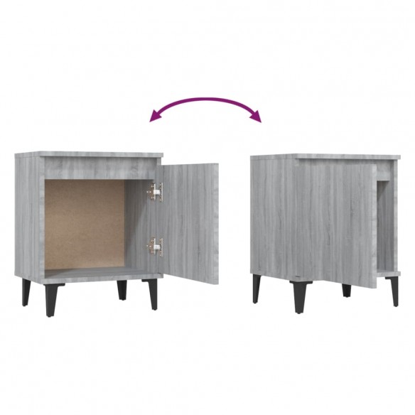 Tables de chevet pieds en métal 2 pcs Sonoma gris 40x30x50 cm