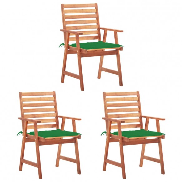 Chaises à dîner d'extérieur 3 pcs avec coussins Acacia massif