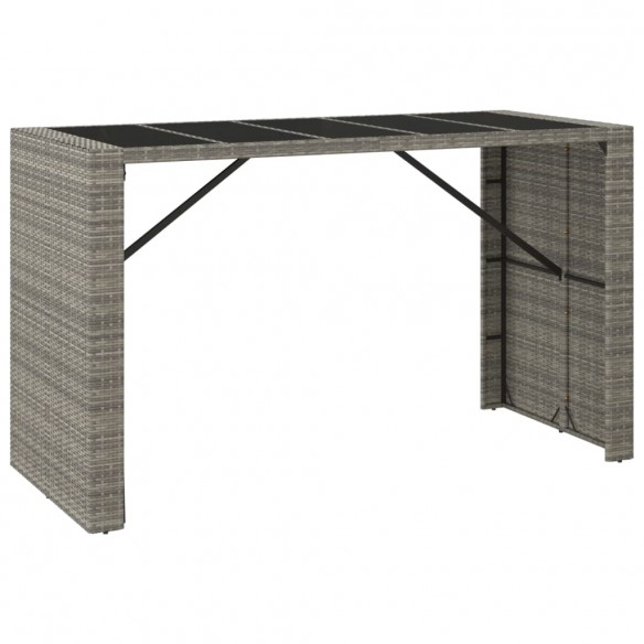 Table de bar et dessus en verre gris 185x80x110 cm poly rotin