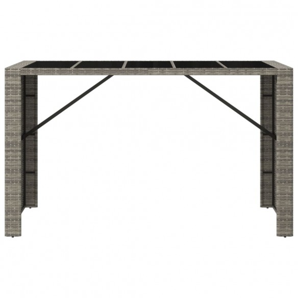 Table de bar et dessus en verre gris 185x80x110 cm poly rotin