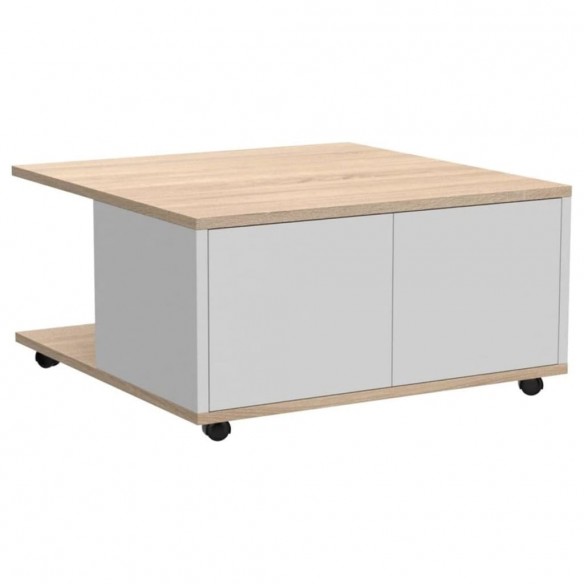 FMD Table basse mobile 70x70x36 cm Chêne et blanc brillant