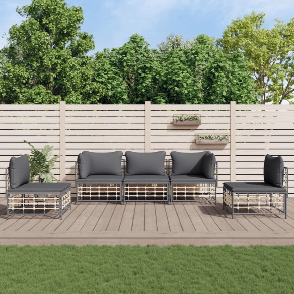 Salon de jardin 5 pcs avec coussins anthracite résine tressée