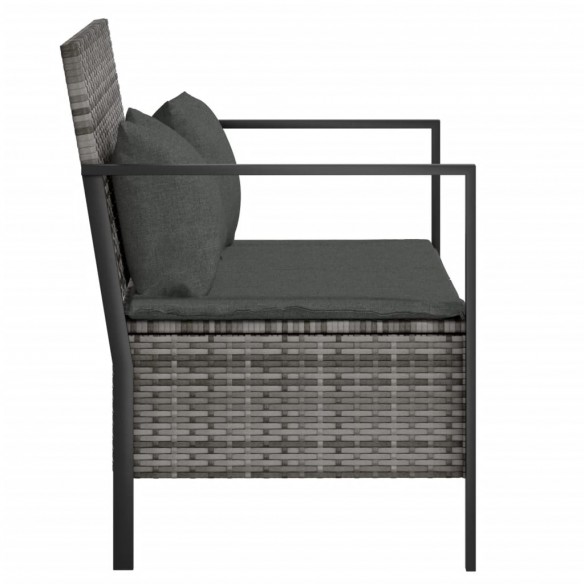 Banc de Jardin à 2 Places avec Coussins Gris Résine Tressée