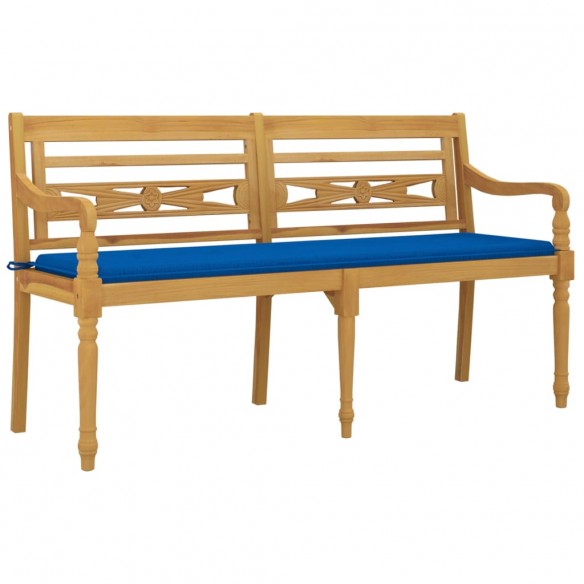 Banc Batavia avec coussin bleu royal 150 cm Bois de teck massif