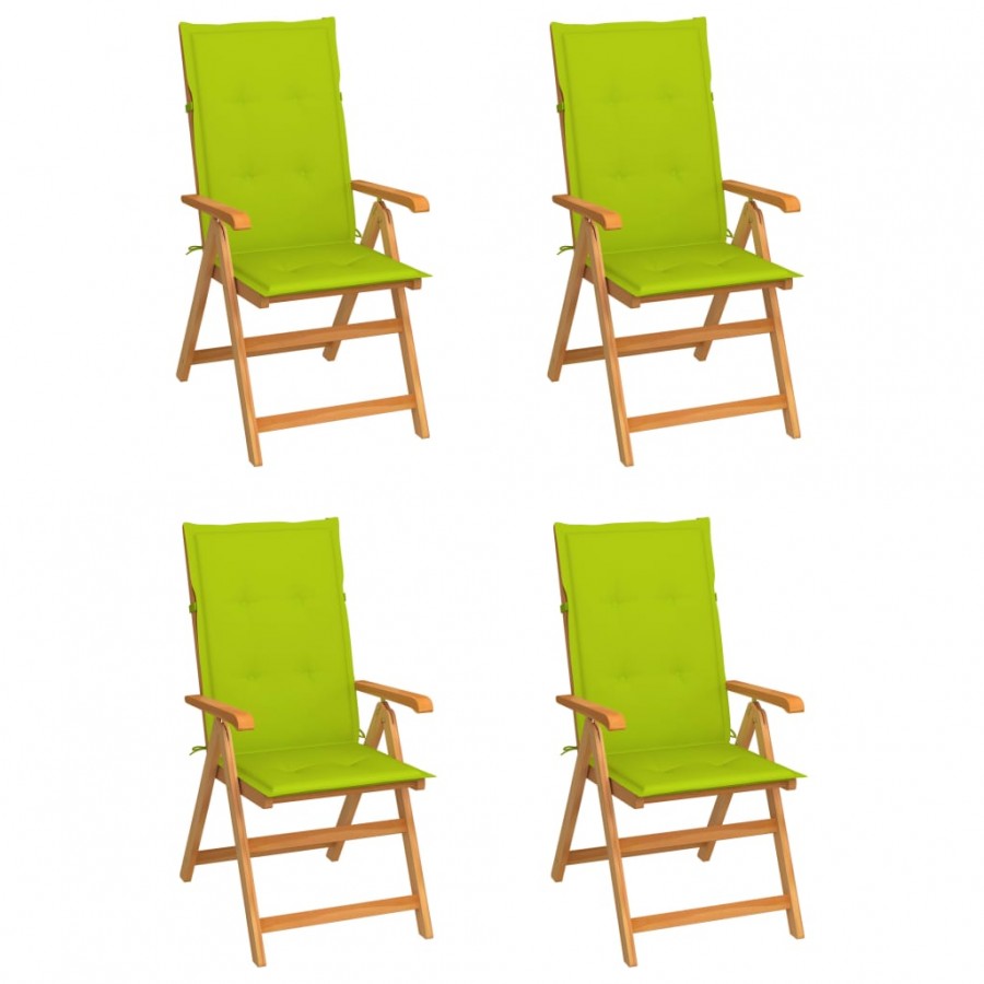 Chaises de jardin 4 pcs avec coussins vert vif Bois de teck