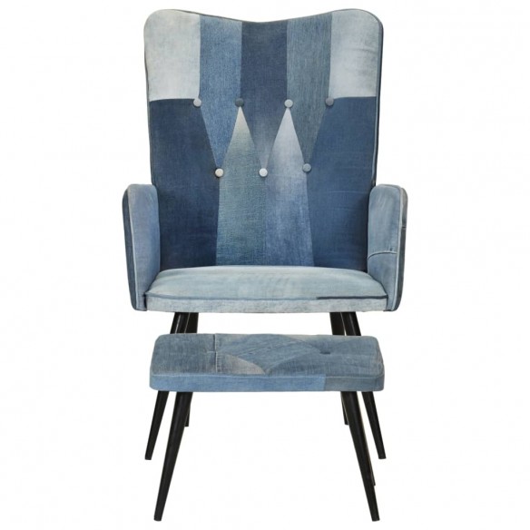 Fauteuil avec repose-pieds Denim Bleu Toile patchwork