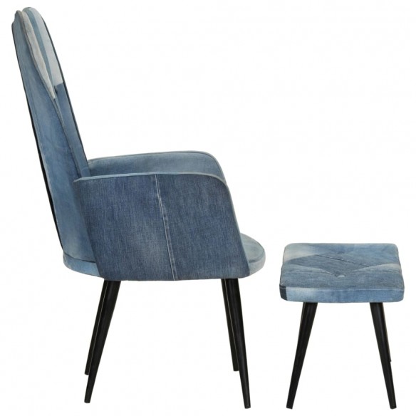 Fauteuil avec repose-pieds Denim Bleu Toile patchwork