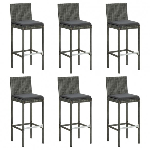 Tabourets de bar avec coussins 6 pcs gris résine tressée