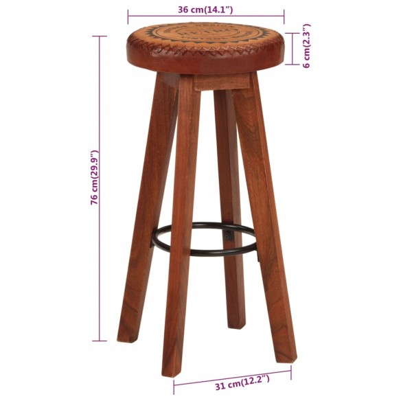 Tabourets de bar 2 pcs Cuir véritable et bois d'acacia solide