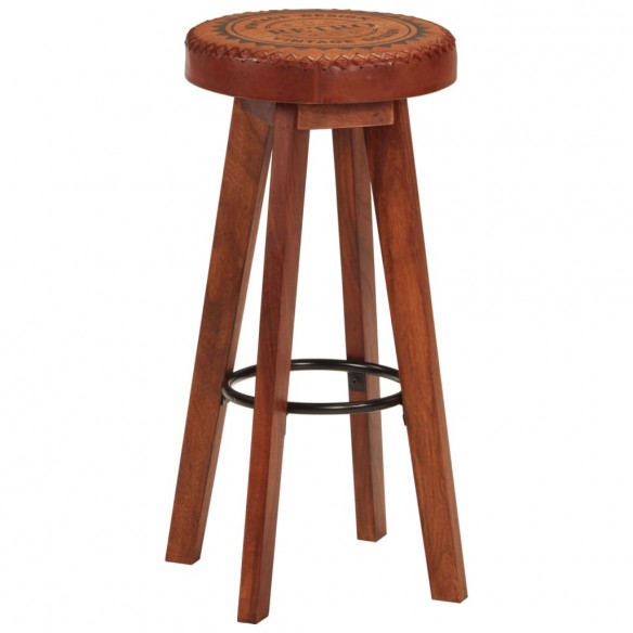 Tabourets de bar 2 pcs Cuir véritable et bois d'acacia solide