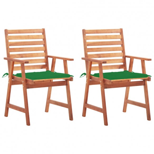 Chaises à dîner d'extérieur 2 pcs avec coussins Acacia massif