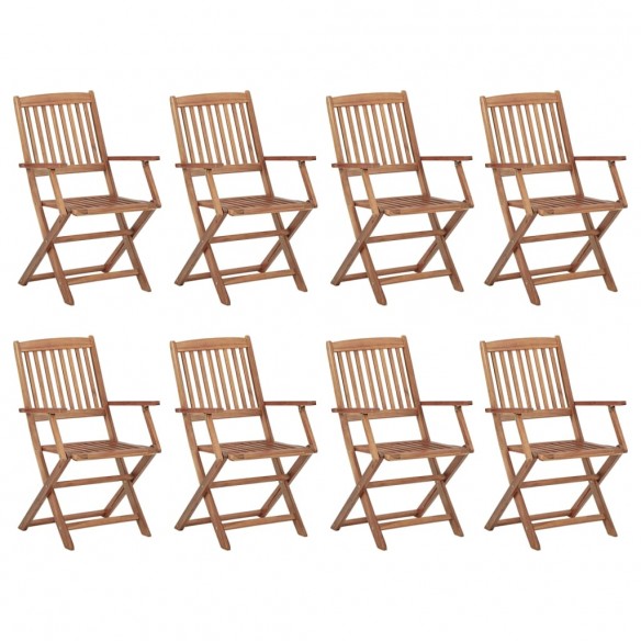 Chaises pliables d'extérieur avec coussins 8 pcs Bois d'acacia