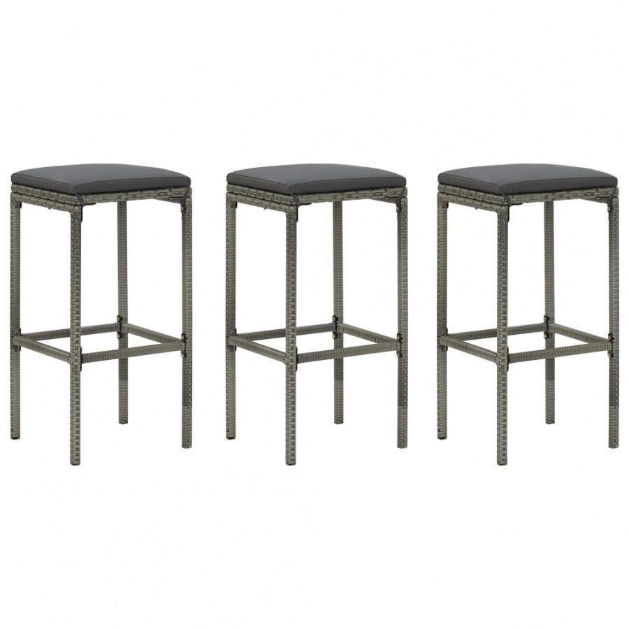 Tabourets de bar avec coussins lot de 3 gris résine tressée