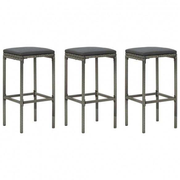 Tabourets de bar avec coussins lot de 3 gris résine tressée