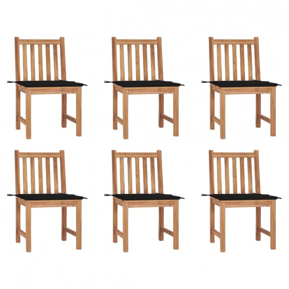 Chaises de jardin 6 pcs avec coussins Bois de teck massif