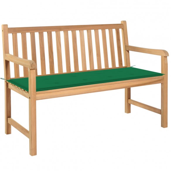 Banc de jardin avec coussin vert 120 cm Bois de teck massif