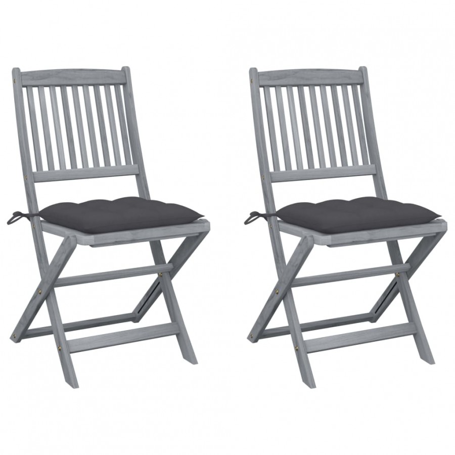 Chaises pliables d'extérieur 2 pcs avec coussins Bois d'acacia