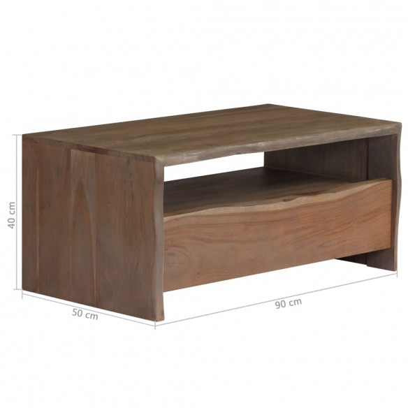 Table basse Acacia massif Bord assorti 90 x 50 x 40 cm Gris