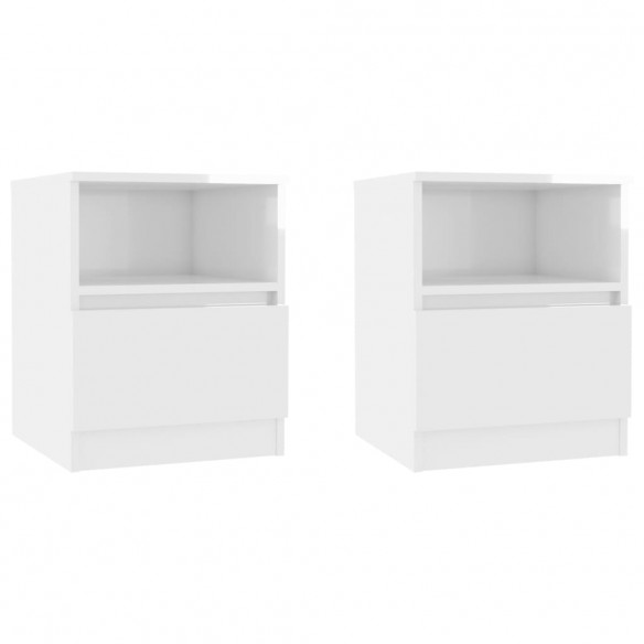 Tables de chevet 2 pcs Blanc brillant 40x40x50 cm Aggloméré