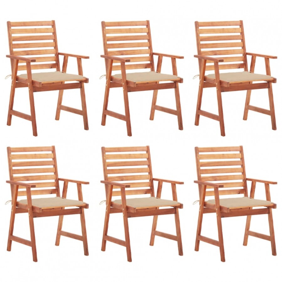 Chaises à dîner d'extérieur 6 pcs avec coussins Acacia massif