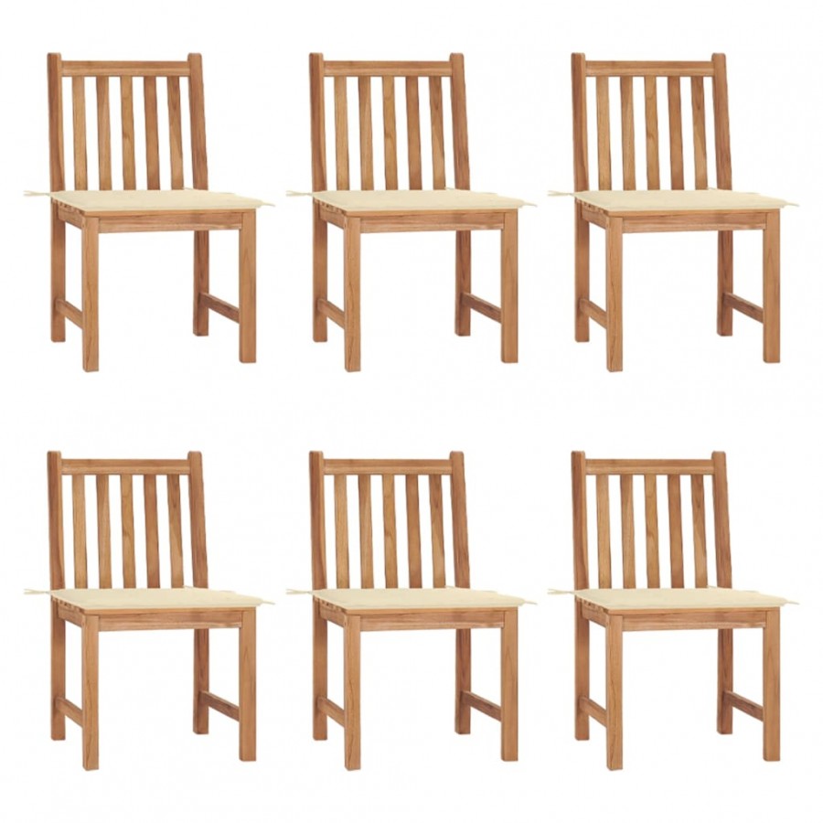 Chaises de jardin 6 pcs avec coussins Bois de teck massif