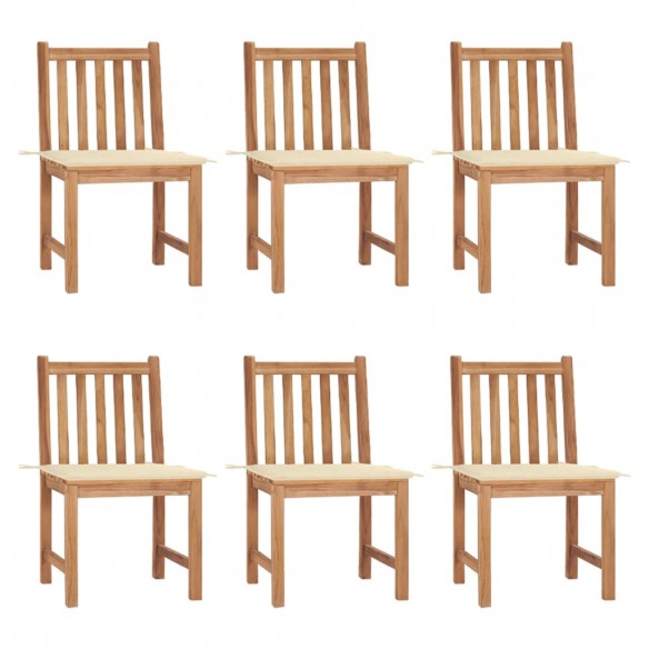 Chaises de jardin 6 pcs avec coussins Bois de teck massif