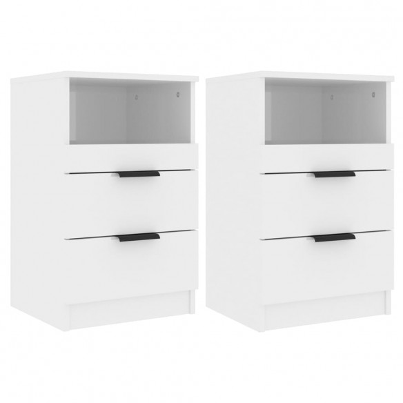 Tables de chevet 2 pcs Blanc brillant Bois d'ingénierie