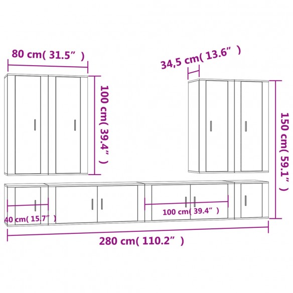 Ensemble de meubles TV 8 pcs Blanc brillant Bois d'ingénierie