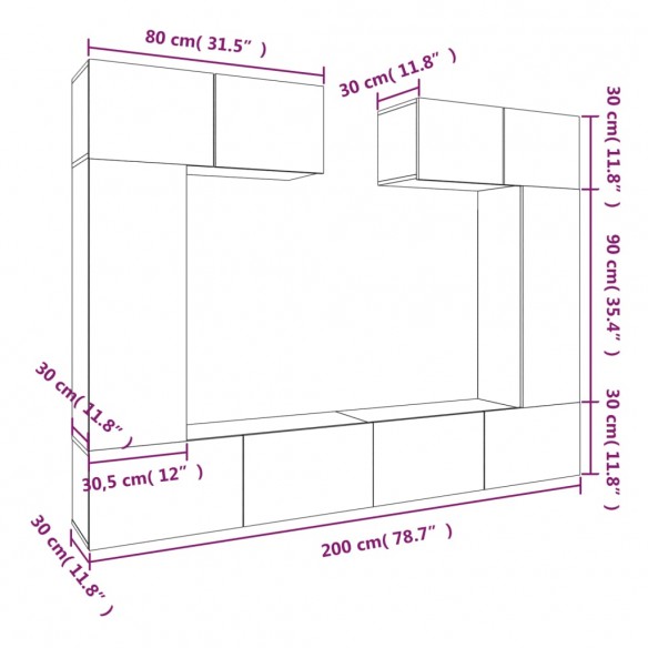 Ensemble de meubles TV 6 pcs Chêne fumé Bois d'ingénierie