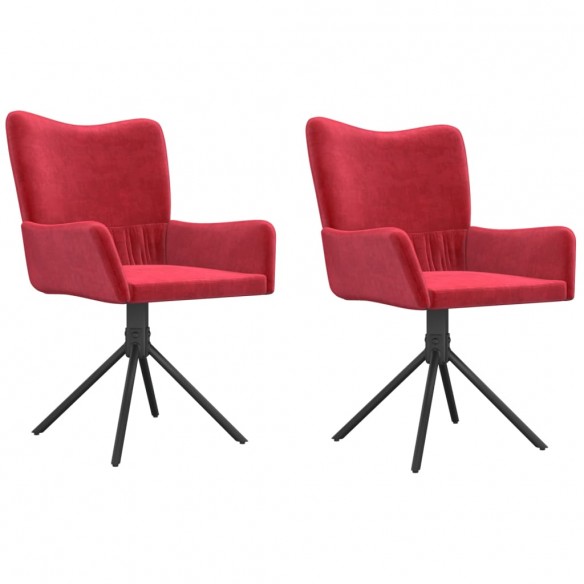 Chaises pivotantes salle à manger 2 pcs Rouge bordeaux Velours