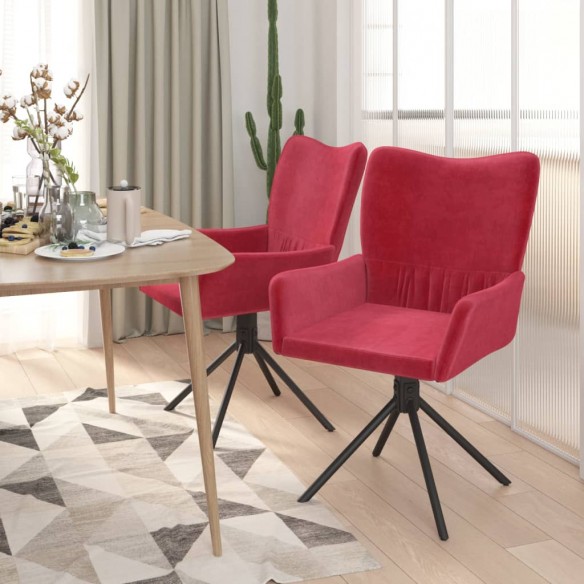 Chaises pivotantes salle à manger 2 pcs Rouge bordeaux Velours