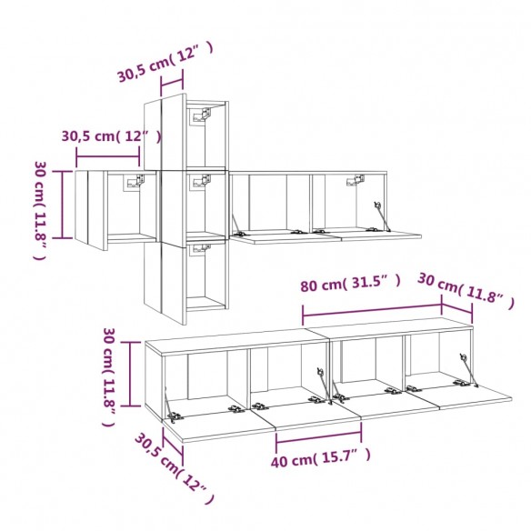 Ensemble de meubles TV 7 pcs Chêne fumé Bois d'ingénierie